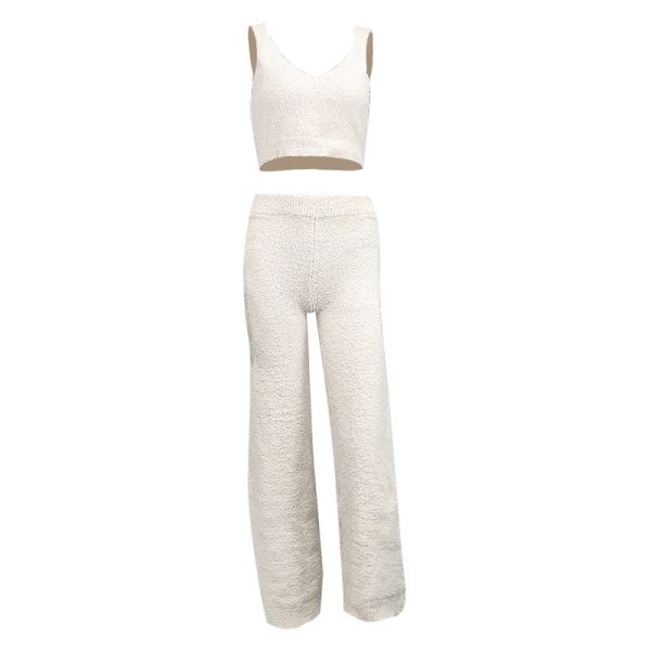 Fluffy Cropped Top & bottom set #000930 For Cheap