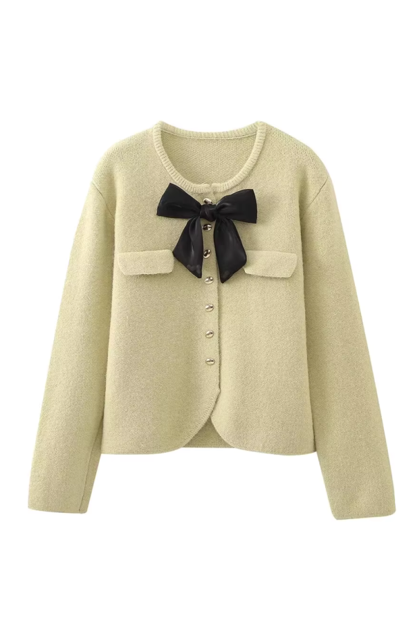 Sharon  Bow-Tie Embellished Knitted Cardigan (4 Colors) Online - Image 3