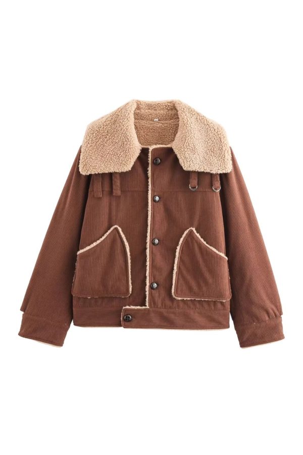 Daisy  Vintage Corduroy Old Money Style Fur-Collar Coat Online Hot Sale