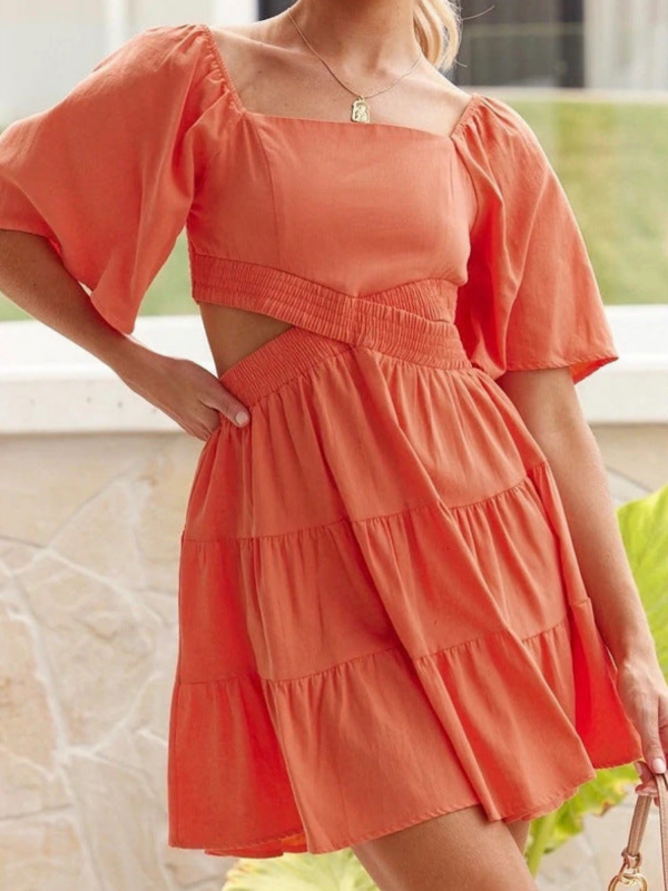 Meg  Square Neck Waist Cut-out Mini Dress (4 Colors) Hot on Sale - Image 4