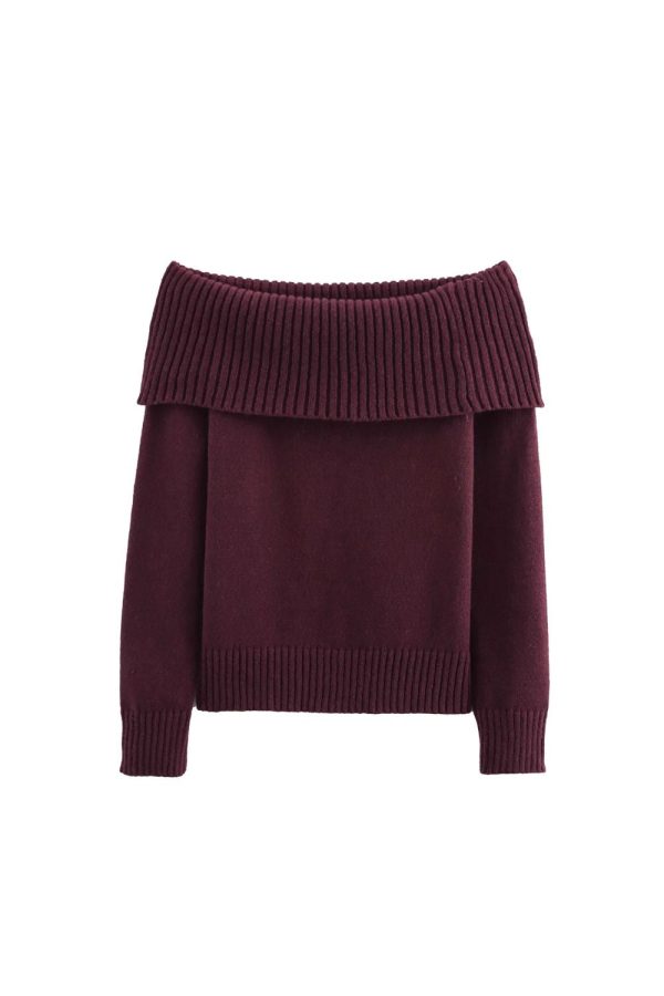 ‘Hazel’ Long-Sleeve Off-Shoulder Knit Top Online now