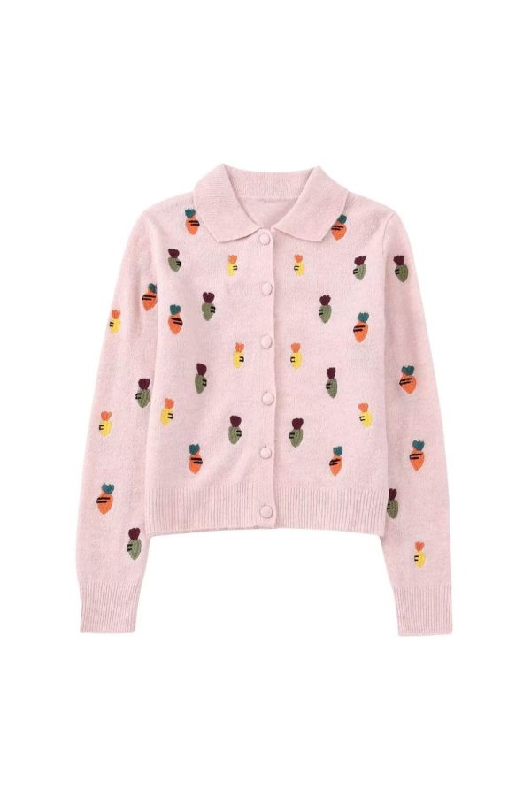 ‘Sofia’ Carrot Embroidery Knit Cardigan Coat Online now