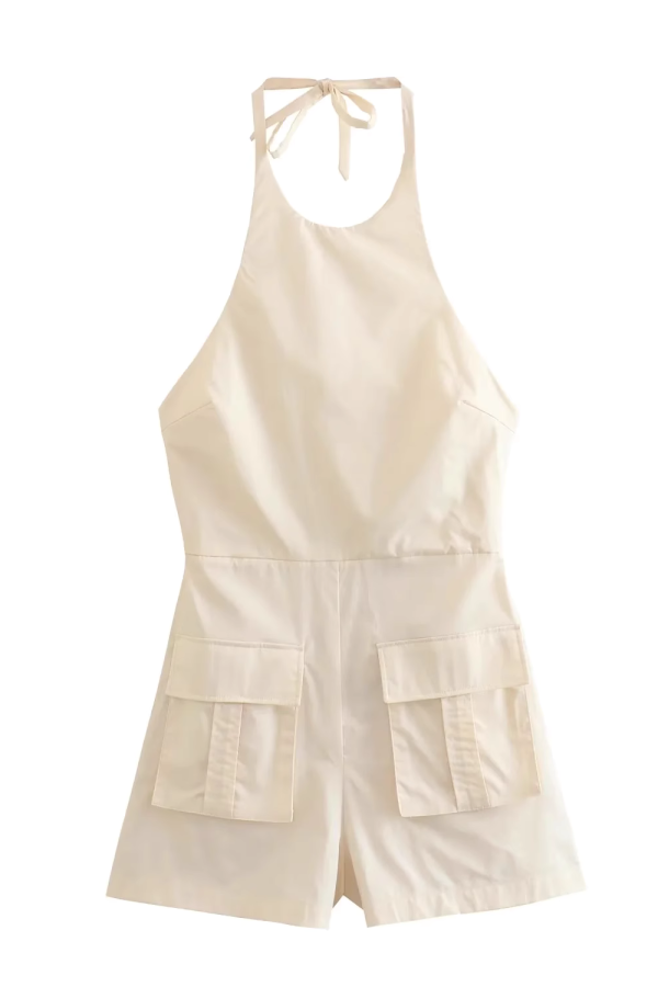 Samantha  Sleeveless Halter-Neck Backless Romper Fashion