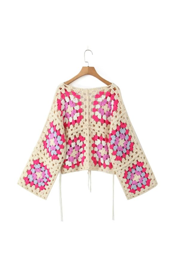 Rose  Granny Square Knit Cardigan on Sale - Image 3