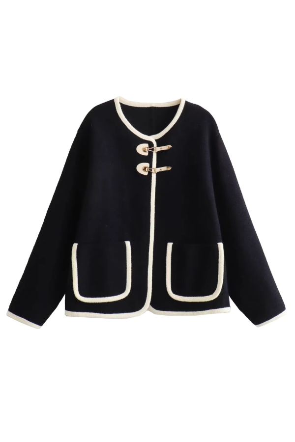 Kiara  Contrast Trim Knitted Velvet Coat Jacket (4 Colors) Supply - Image 4