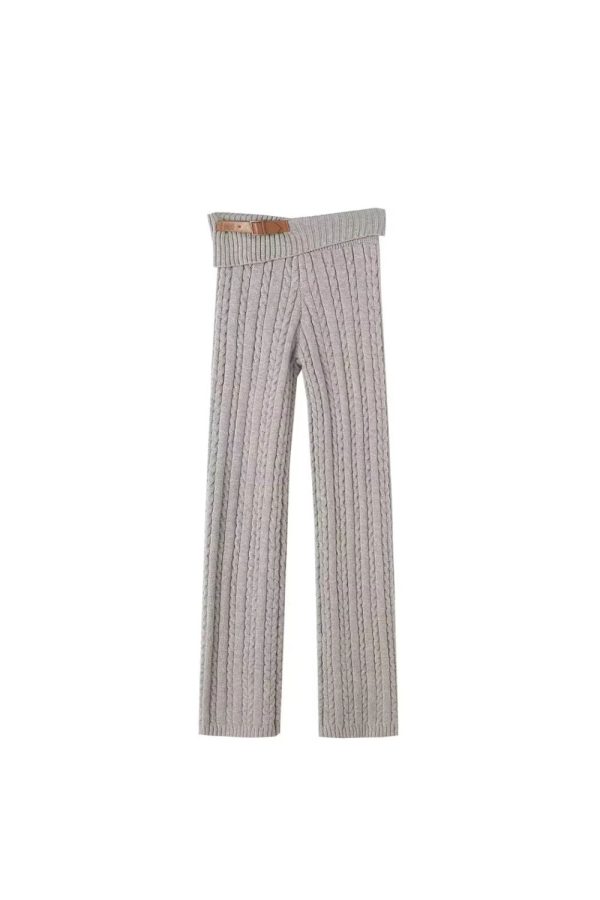 Heather  Grey Twisted Knit Flap-Waist Pants Online