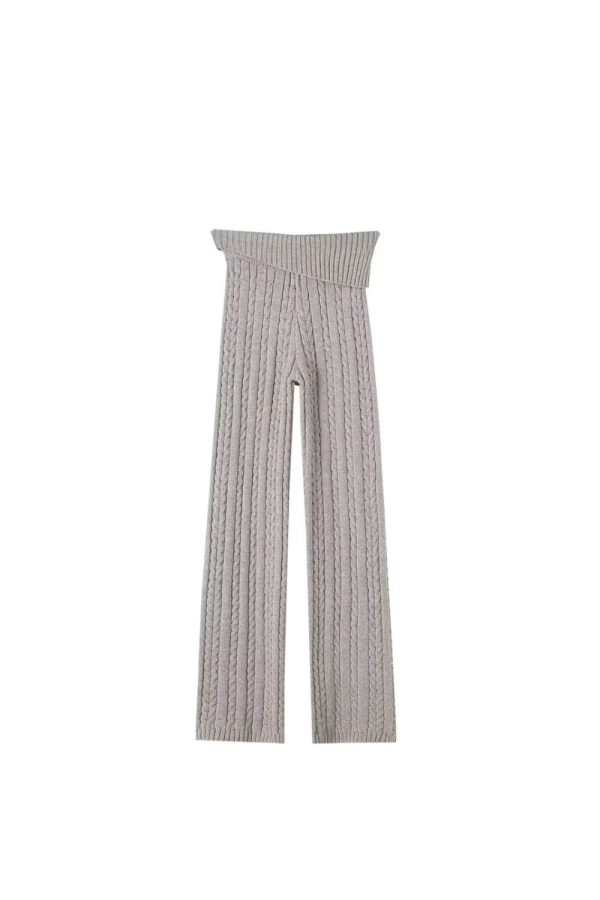 Heather  Grey Twisted Knit Flap-Waist Pants Online - Image 2