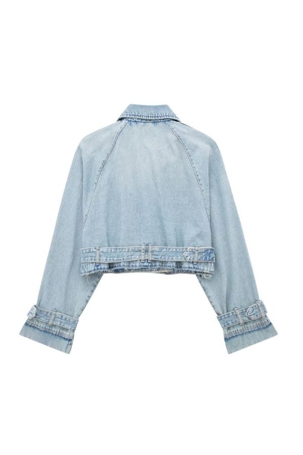 John  Collared Long Sleeve Denim Short Trench Coat Online Hot Sale - Image 2