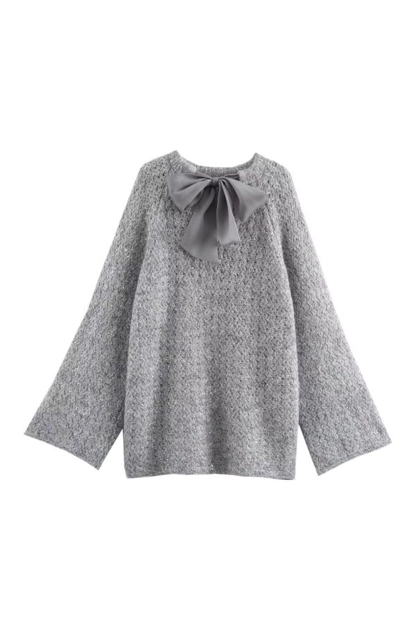 Abigail  Sequined Organza Bow Crochet Cardigan(2 color) Supply - Image 4