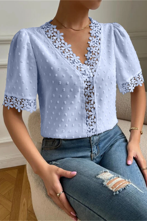 V-Neck Short Sleeve Blouse #159776 Online - Image 3