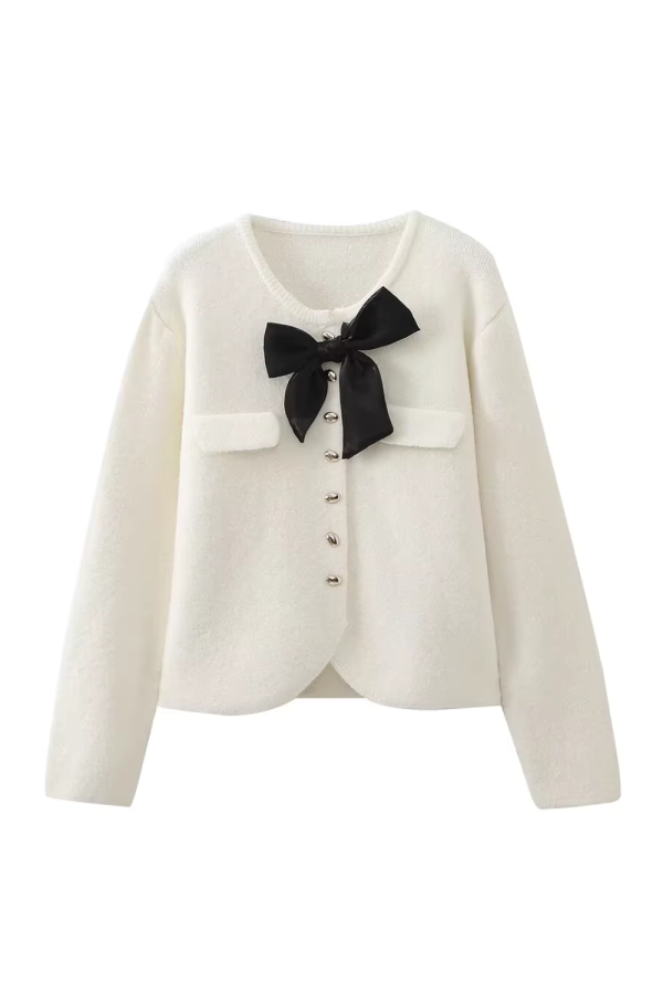 Sharon  Bow-Tie Embellished Knitted Cardigan (4 Colors) Online - Image 2