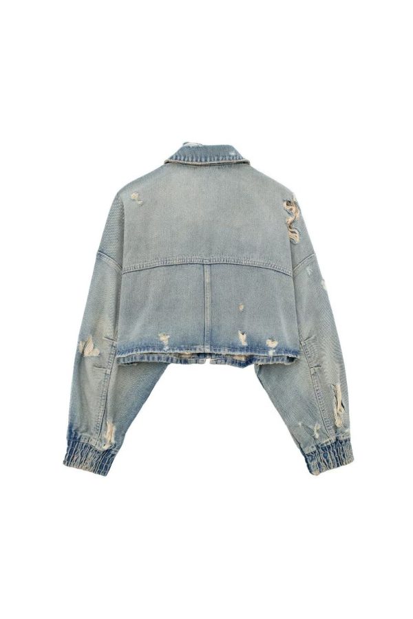 ‘Avery’Ripped Denim Decorated Short Jacket Coat Online - Image 2