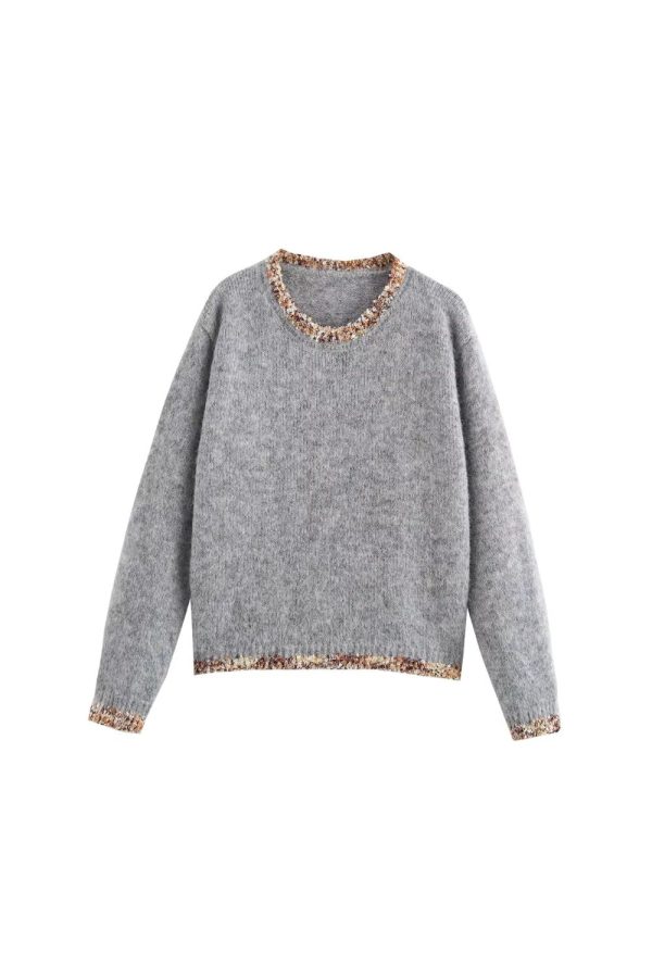 Georgia Long Sleeve Lace-Trimmed Round Neck Knit （3 color) Supply - Image 5