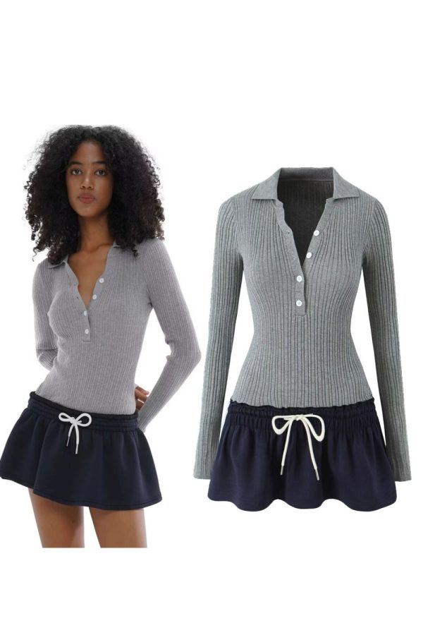 Elliot  Knit Patchwork Long-Sleeve Dress Cheap