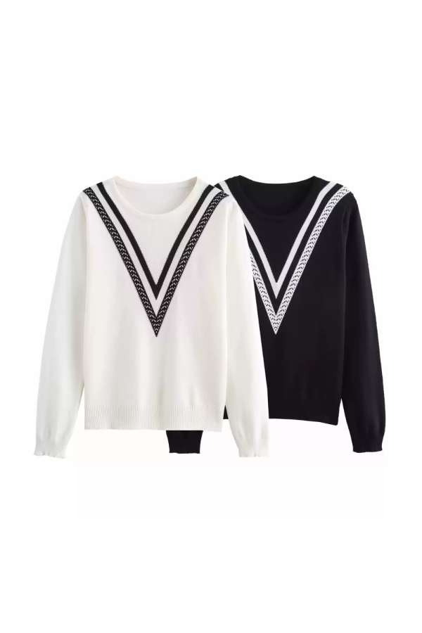 Addison  Color-Block Long Sleeve Knit Pullover Hot on Sale