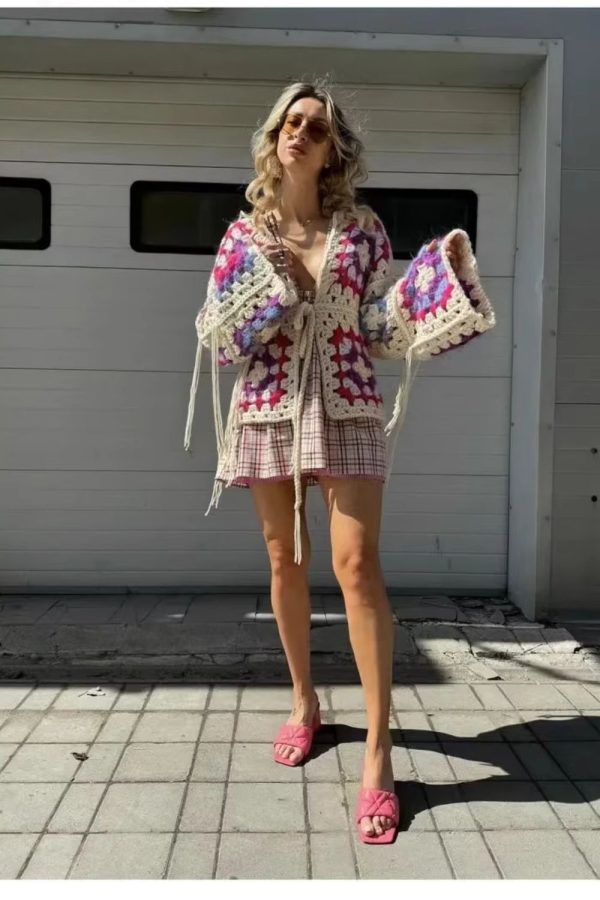 Rose  Granny Square Knit Cardigan on Sale - Image 2