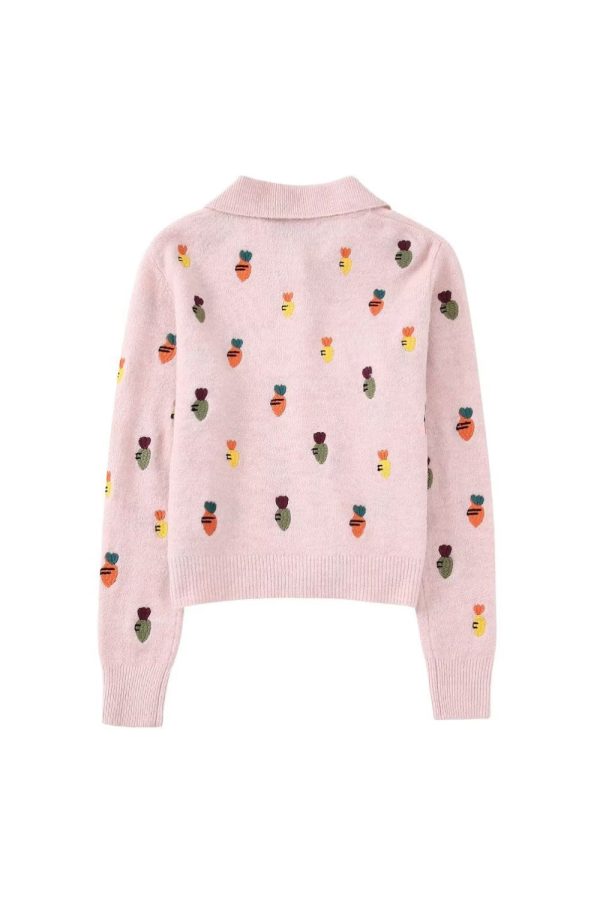 ‘Sofia’ Carrot Embroidery Knit Cardigan Coat Online now - Image 2