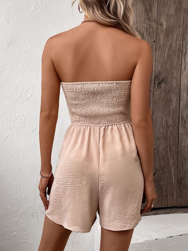 Carla  Decorative Button Smocked Strapless Romper Sale - Image 2