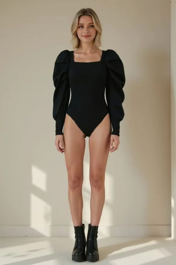 Lily   Puff Sleeve Knit Jumpsuit Top Online - Image 3