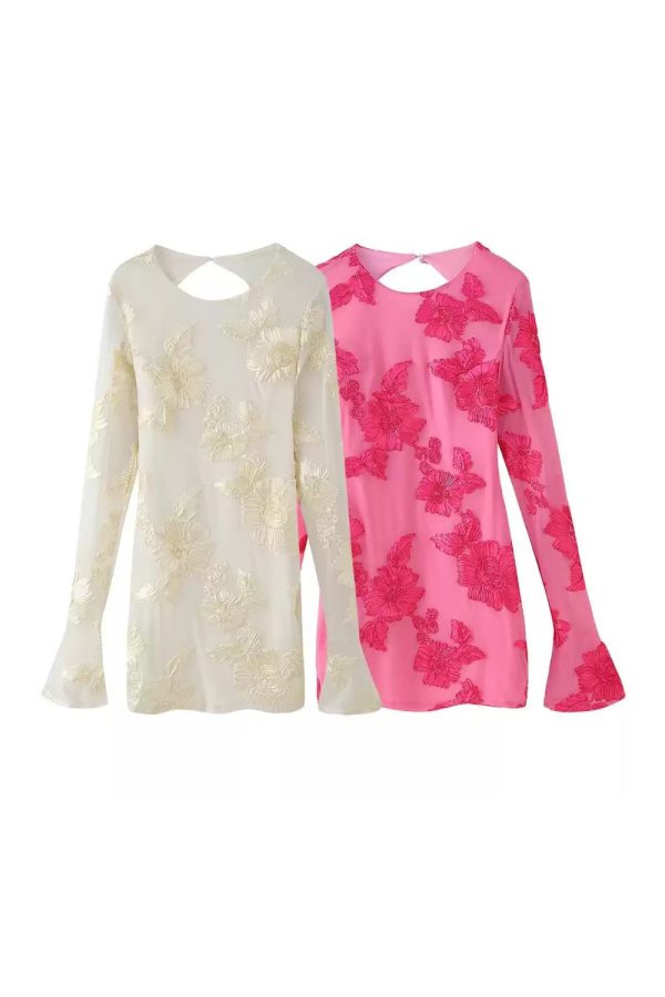 Ruby  3D Floral Long Sleeve Backless Dress (2 Color) Online Hot Sale
